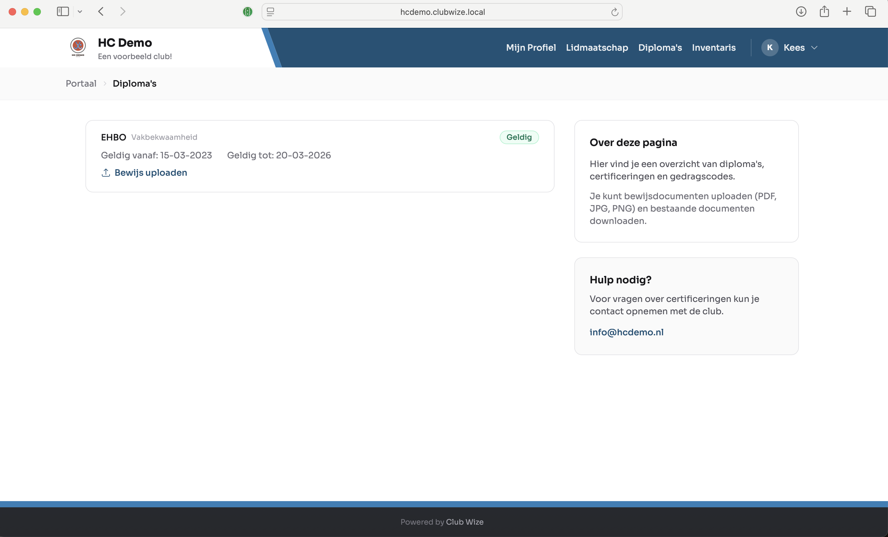 Ledenportaal met diploma's, certificeringen en bewijsuploads