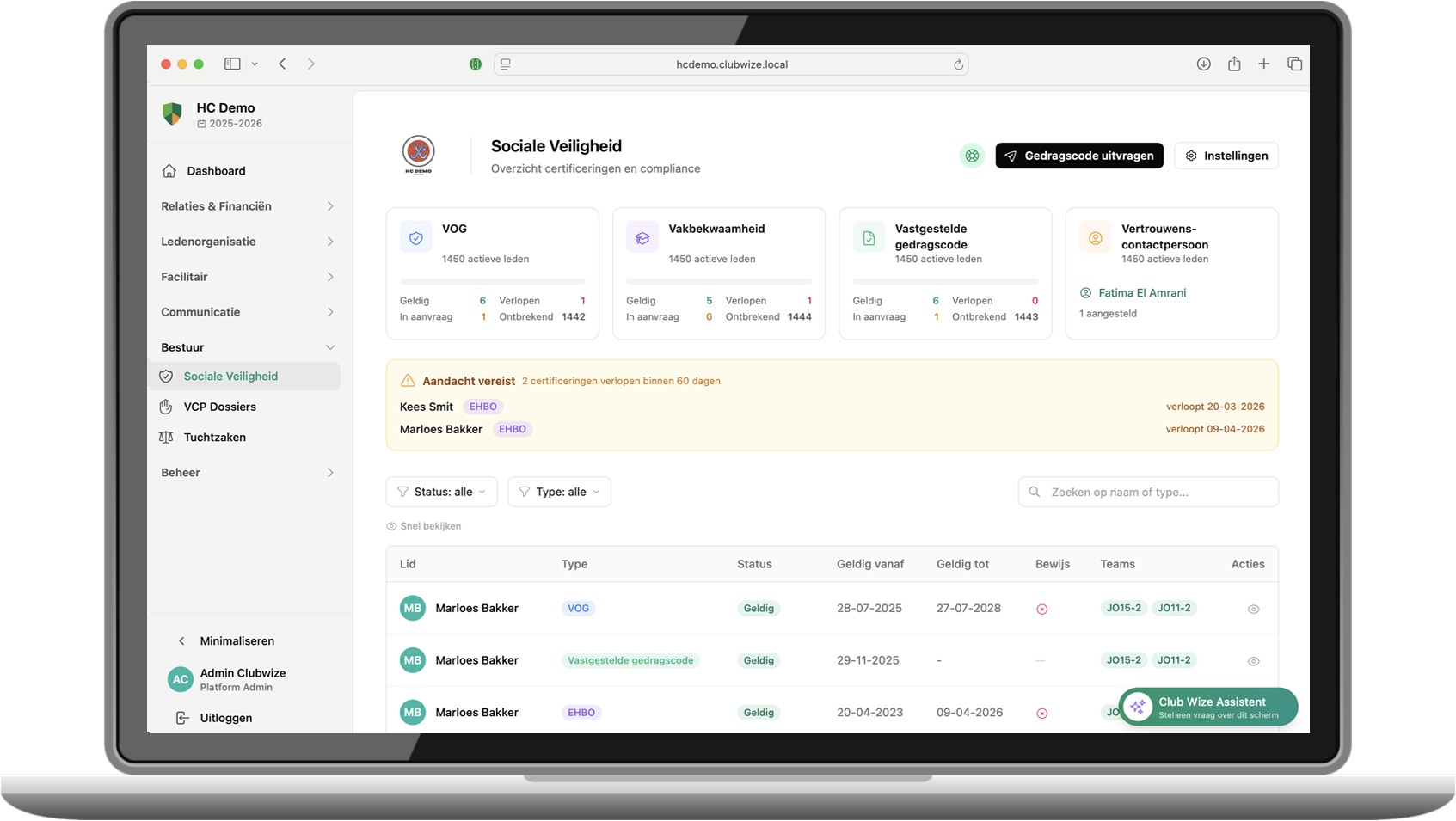 Clubwize Dashboard - Locaties beheren