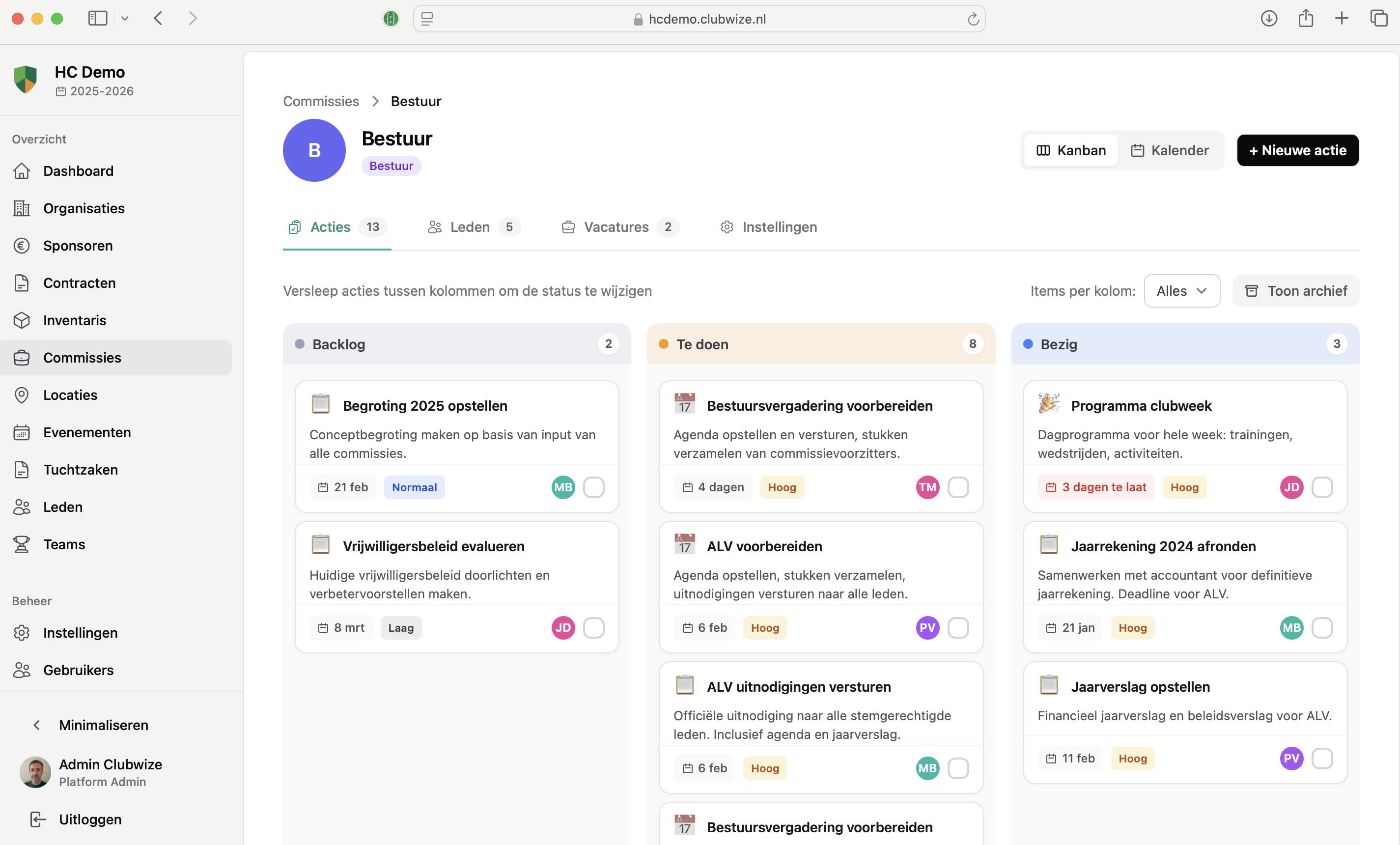 Clubwize dashboard